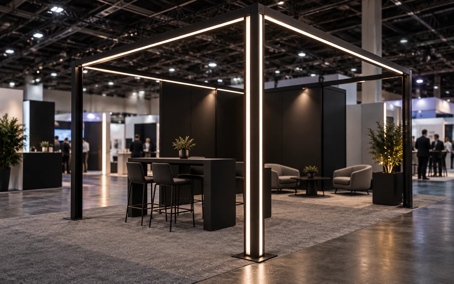 Illuminated Radius structure framing a trade-show booth